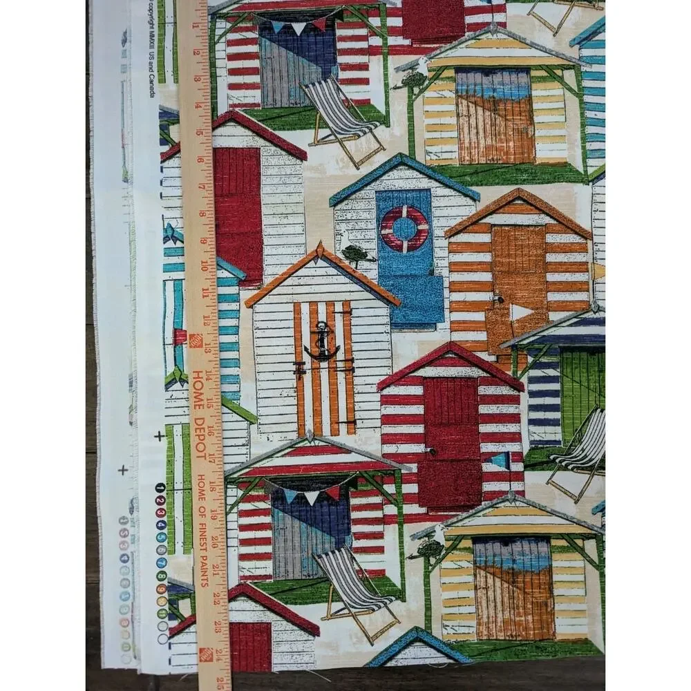1 Yard RICHLOOM BEACH HUTS CABANA RED GREEN ORANGE OUTDOOR MULTIUSE FABRIC 54